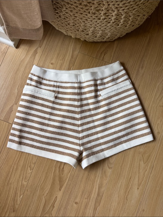 Posse Pants - Posse Cream and Brown Striped High-Rise Knit Shorts